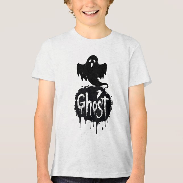 Ghost – Dunkle Horrortropfende Textkunst Tri-Blend Shirt (Vorderseite)