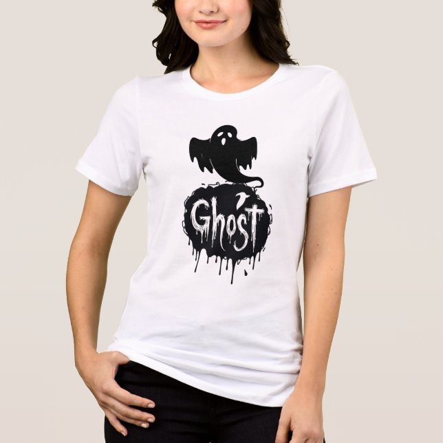 Ghost – Dunkle Horrortropftext-Kunst Tri-Blend Shirt (Vorderseite)