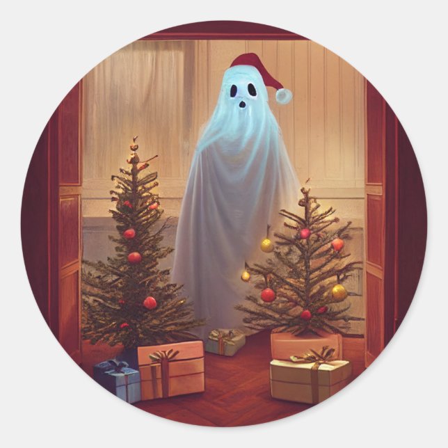 Ghost feiert Weihnachten Runder Aufkleber (Vorderseite)