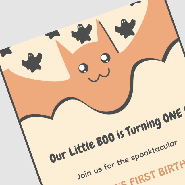Ghost Flying bat Little Boo Halloween 1. Geburtsta Einladung (Halloween-1st-Birthday-Invitation-Ghost-Flying-bat-Little-boo-orange-1)