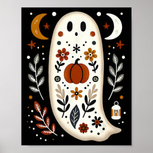 Ghost Folk Art Floraler Herbst Pumpkin Spooky H Poster