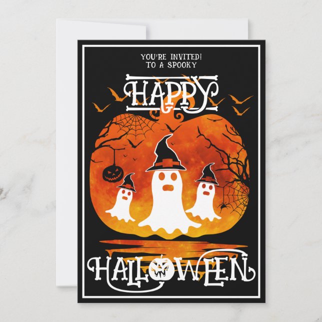 Ghost Friedhof Happy Halloween Beängstigende Veran Einladung (Vorderseite)