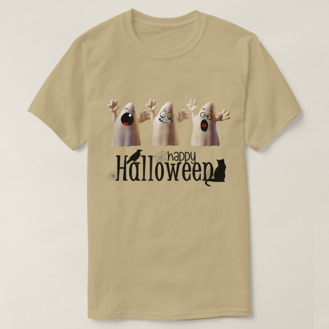 Ghost Ghost Ghost Happy Halloween T-Shirt (Design vorne)