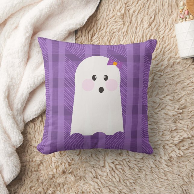 Ghost Ghoul Lila Kariertes Halloween-Kissen Kissen (Decke)