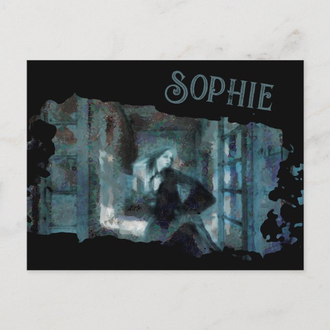 Ghost Girl in Blue – Haunting Surreal Art Postkarte (Vorderseite)