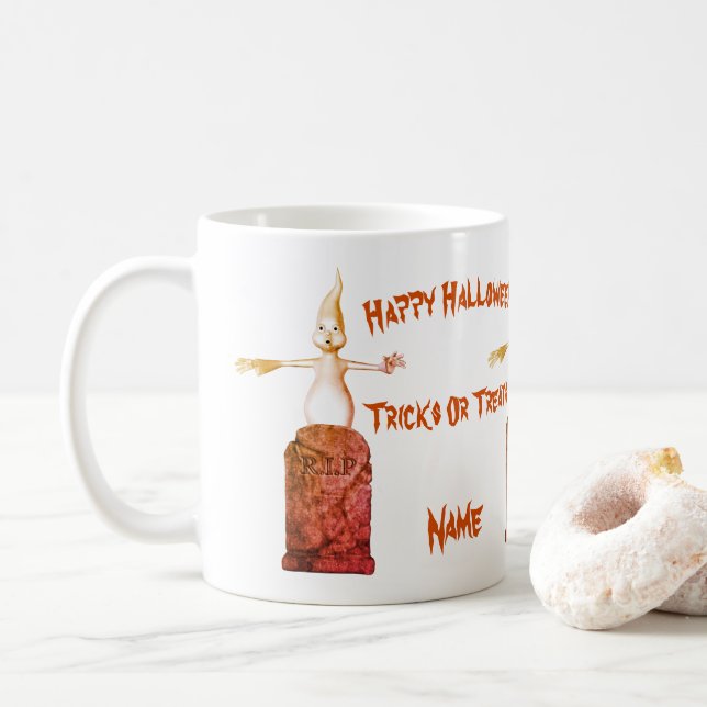 Ghost Grabstein Halloween Funny Personalisiert Kaffeetasse (Mit Donut)