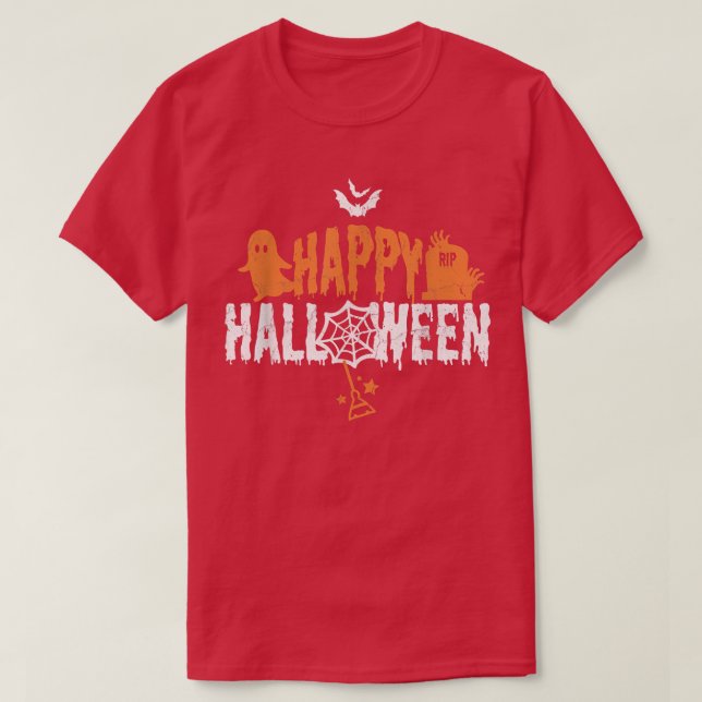Ghost-Grabstein Hexenzauber Bats Spyder Web Happy T-Shirt (Design vorne)