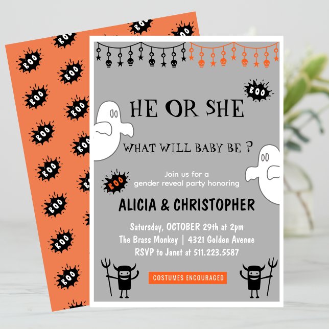 Ghost Gray Oktober Halloween Genderenthüllung Einladung (Ghost-Grey-October-Halloween-gender-reveal-Invitation-1)