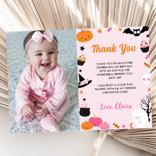 Ghost Halloween Birthday Pink Foto Dankeskarte
