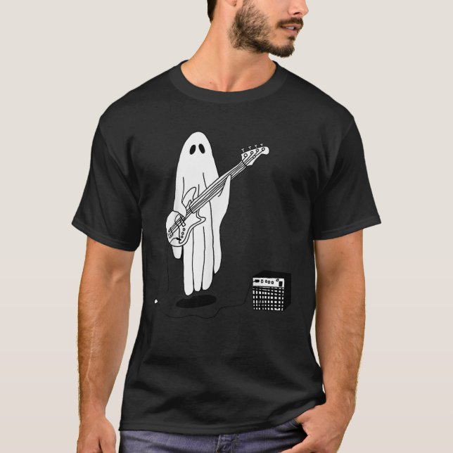 Ghost Halloween Funny Playing Gitarre Lover Herbst T-Shirt (Vorderseite)