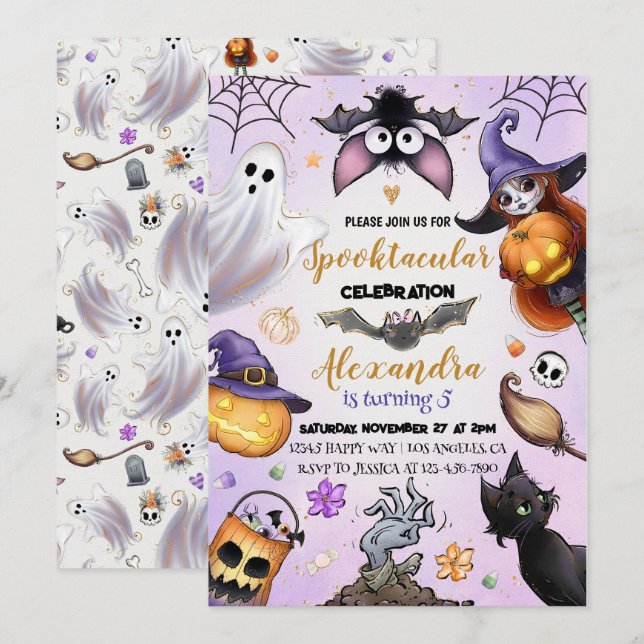 Ghost Halloween Geburtstag Einladendes Spooktakulä Einladung (Vorne/Hinten)