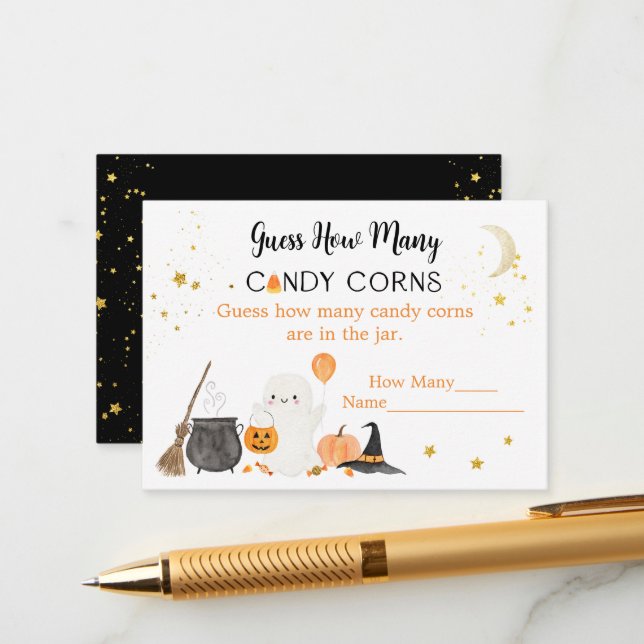 Ghost Halloween Guess Wie viele Candy Corns Game Begleitkarte (Vorderseite/Rückseite Beispiel)
