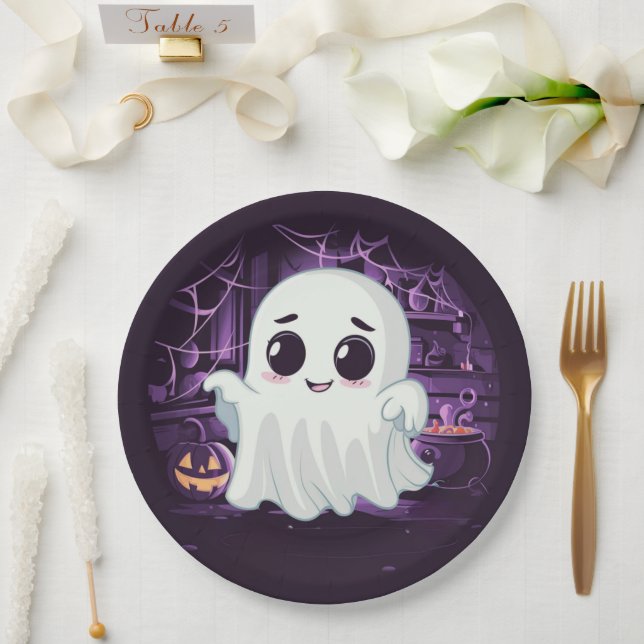 Ghost Halloween Illustration Paper Plate Pappteller (Hochzeit)