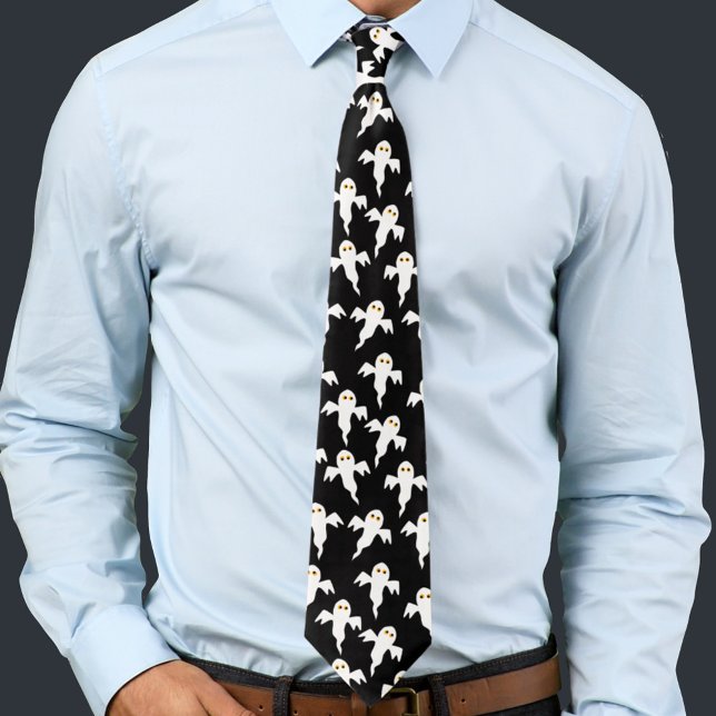 Ghost Halloween Krawatte (Fun ghost pattern black and white pattern neck tie)