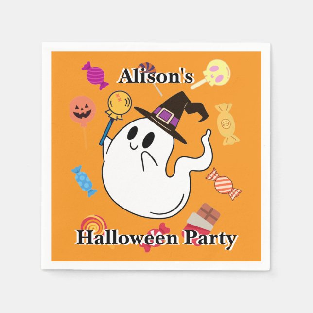 Ghost Halloween Orange Wohngestaltung Niedlich Kid Serviette (Vorderseite)