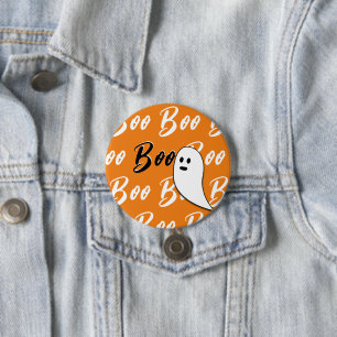 Ghost Halloween Schwarz-weiß-Orangenbob Button
