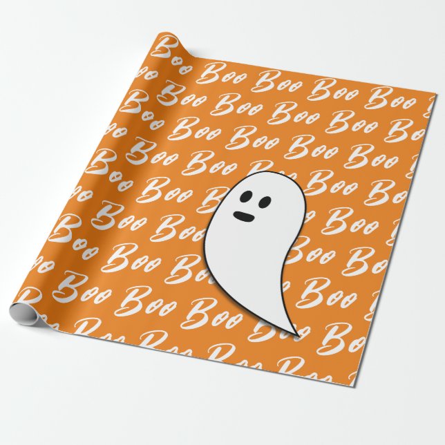Ghost Halloween Schwarz-weiß-Orangenbob Geschenkpapier (Ungerollt)