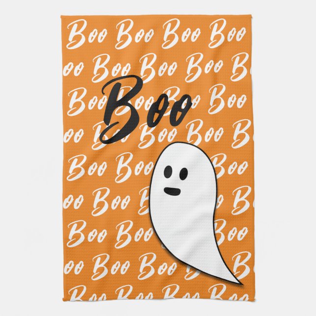 Ghost Halloween Schwarz-weiß-Orangenbob Geschirrtuch (Vertikal)