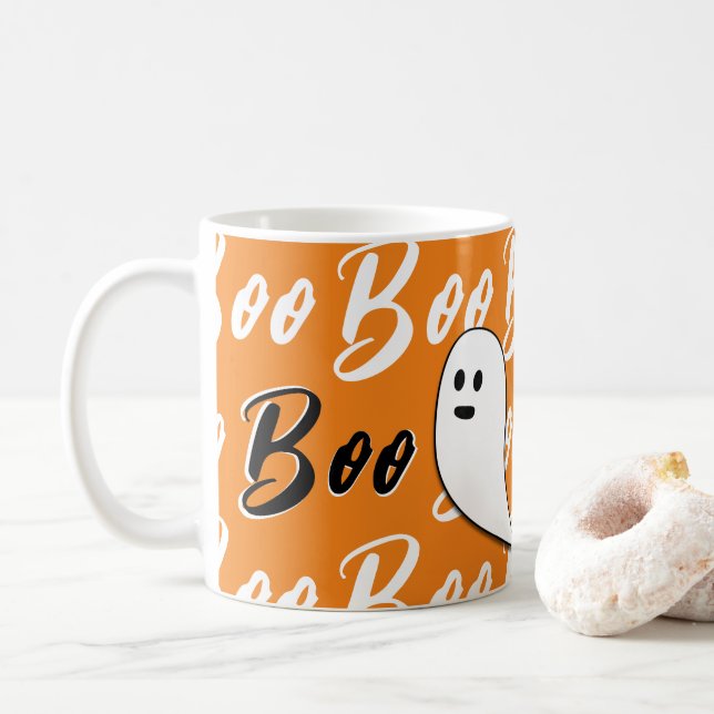 Ghost Halloween Schwarz-weiß-Orangenbob Kaffeetasse (Mit Donut)