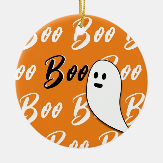 Ghost Halloween Schwarz-weiß-Orangenbob Keramik Ornament (Vorne)