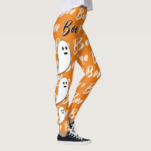 Ghost Halloween Schwarz-weiß-Orangenbob Leggings