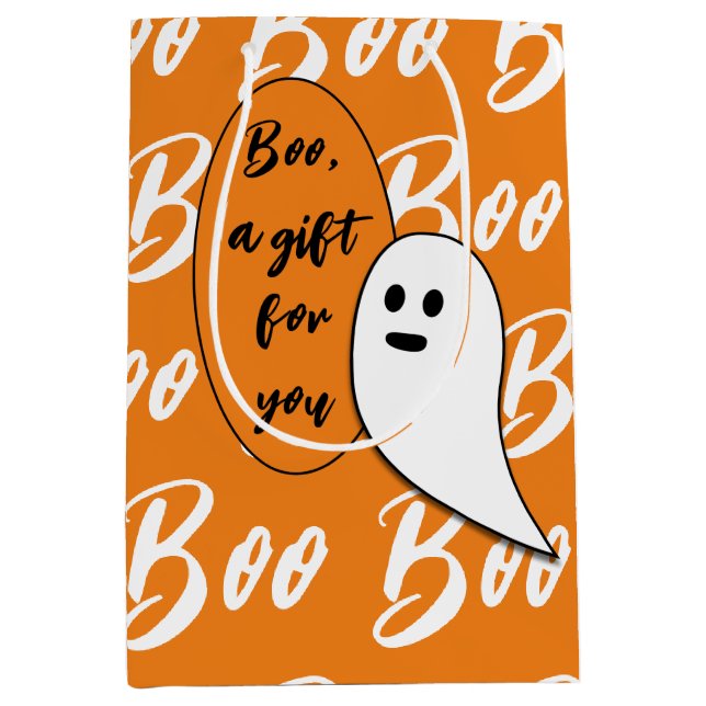 Ghost Halloween Schwarz-weiß-Orangenbob Mittlere Geschenktüte (Vorderseite)