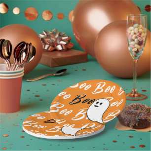 Ghost Halloween Schwarz-weiß-Orangenbob Pappteller