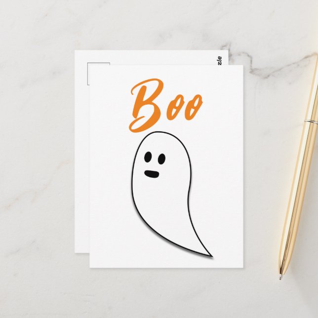 Ghost Halloween Schwarz-weiß-Orangenbob Postkarte (Vorderseite/Rückseite Beispiel)