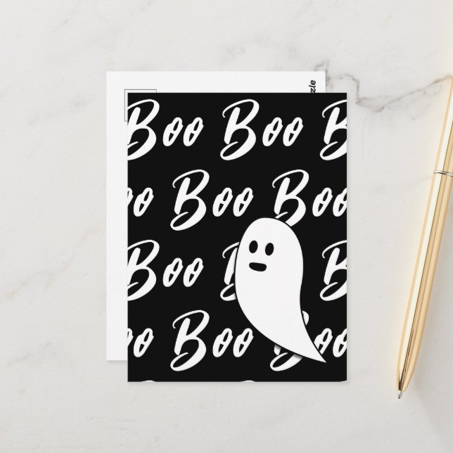 Ghost Halloween Schwarz-Weiß-Text-Muster Postkarte (Vorderseite/Rückseite Beispiel)