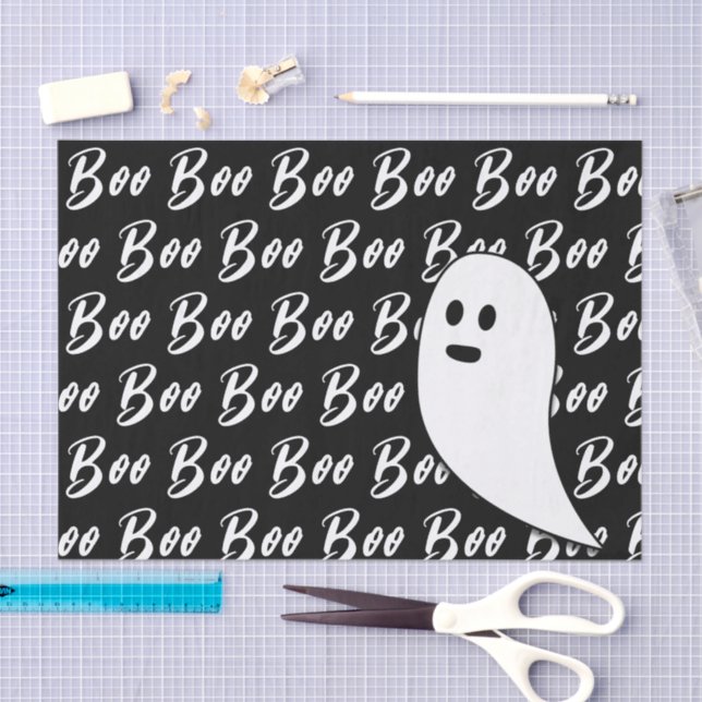 Ghost Halloween Schwarz-Weiß-Text-Muster Seidenpapier (Handwerk)