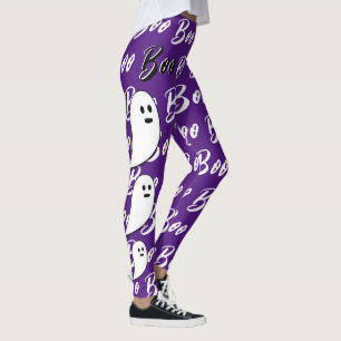 Ghost Halloween Schwarz-weißer lila Bogen Leggings