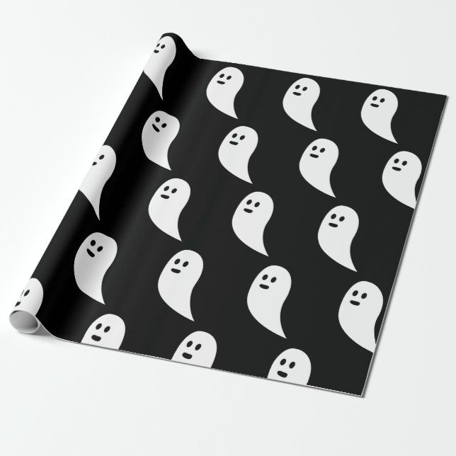 Ghost Halloween Schwarz-weißes niedliches Muster Geschenkpapier (Ungerollt)