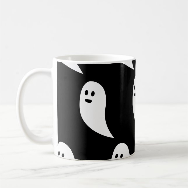 Ghost Halloween Schwarz-weißes niedliches Muster Kaffeetasse (Links)