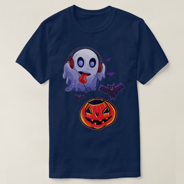 Ghost Hear Music Pumpkin Halloween Kostüm Men Wom T-Shirt (Design vorne)