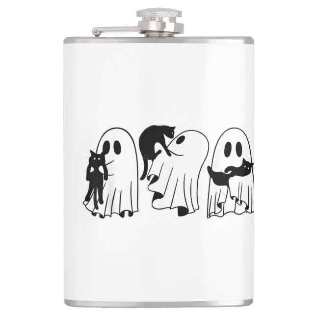 Ghost Holding Black Cat Funny Halloween Cat Liebha Flachmann (Vorderseite)