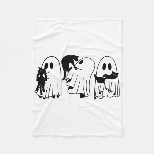 Ghost Holding Black Cat Funny Halloween Cat Liebha Fleecedecke (Vorderseite)