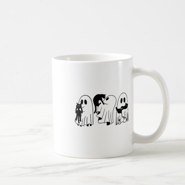 Ghost Holding Black Cat Funny Halloween Cat Liebha Kaffeetasse (Rechts)