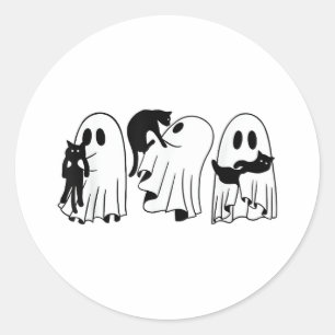 Ghost Holding Black Cat Funny Halloween Cat Liebha Runder Aufkleber