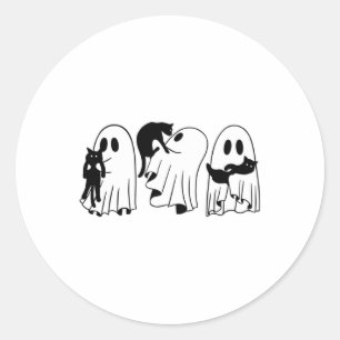 Ghost Holding Black Cat Funny Halloween Cat Liebha Runder Aufkleber
