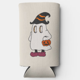Ghost holding pumpkin and wearing witch hat selters dosenkühler