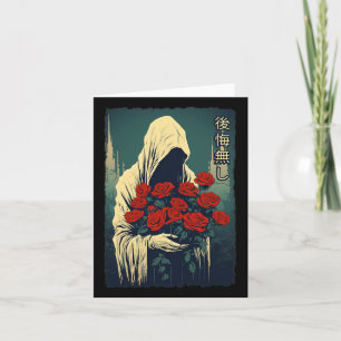 Ghost Holding Rote Rosen Halloween Sad Ästhetische Karte