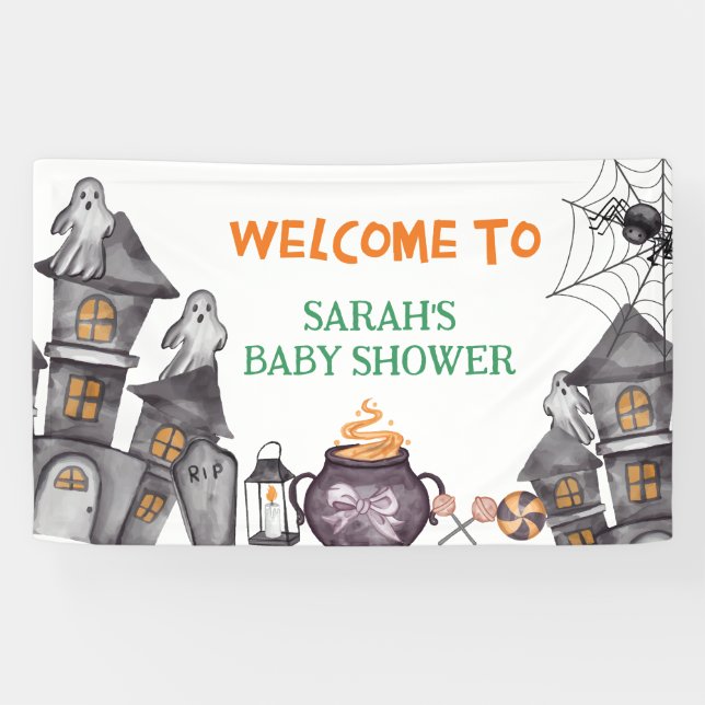 Ghost House Halloween Baby Shower Fall Thema Banner (Horizontal)
