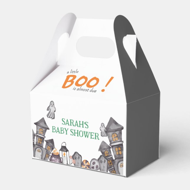 Ghost House Halloween Baby Shower Fall Thema Geschenkschachtel (Rückseite)