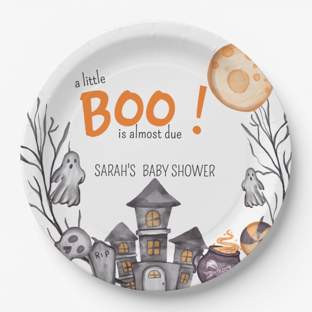 Ghost House Halloween Baby Shower Fall Thema Pappteller (Vorderseite)