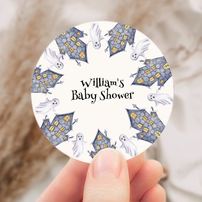Ghost House Halloween Kinderdusche Runder Aufkleber (Ghost House Halloween Baby Shower Classic Round Sticker)