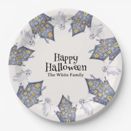 Ghost House Happy Halloween Custom Familienname Pappteller