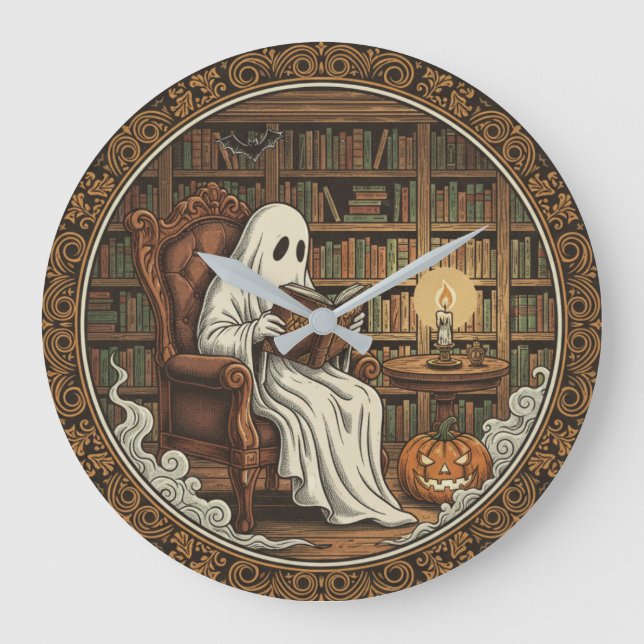 Ghost in einer Bibliothek Große Wanduhr (Vorderseite)