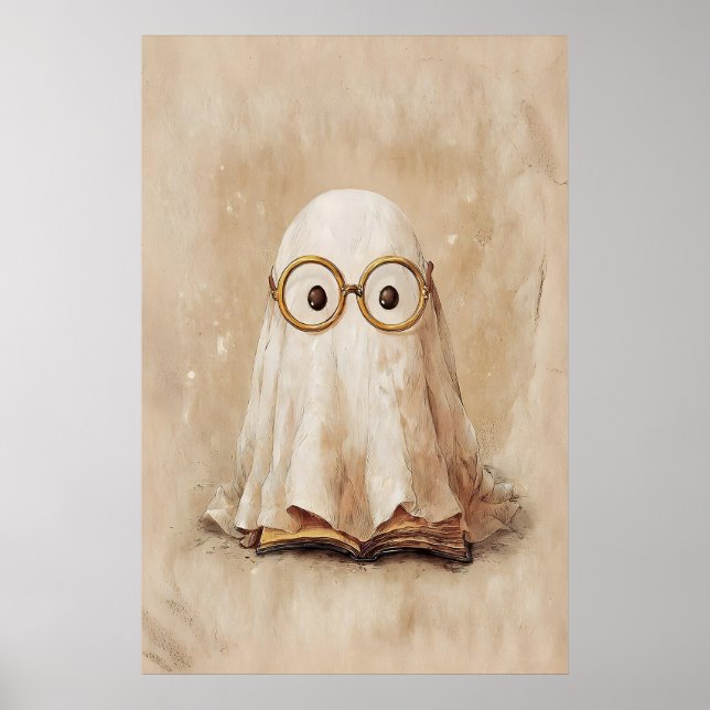 Ghost In Glasses With Book Print, Digital Poster (Vorne)