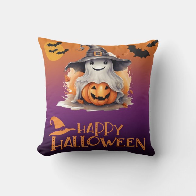 Ghost in Hexen Hat Jack-O' Lantern Halloween Kissen (Vorderseite)