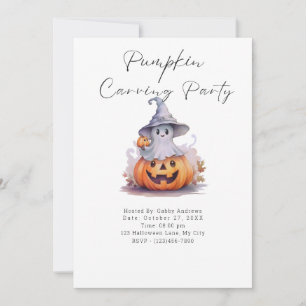 Ghost in Hexen Hat Pumpkin Carving Party Einladung